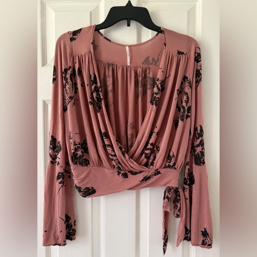 Free People Pink and Black Floral Blouse